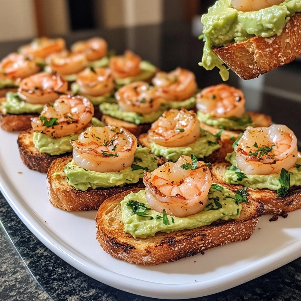 Garlic Shrimp Crostini with Avocado