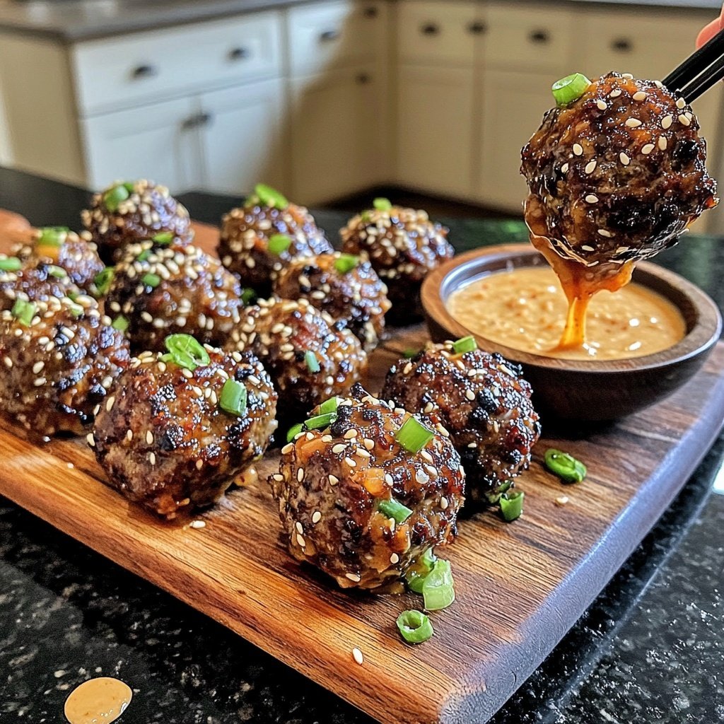 Korean BBQ Meatballs with Spicy Mayo Dip
