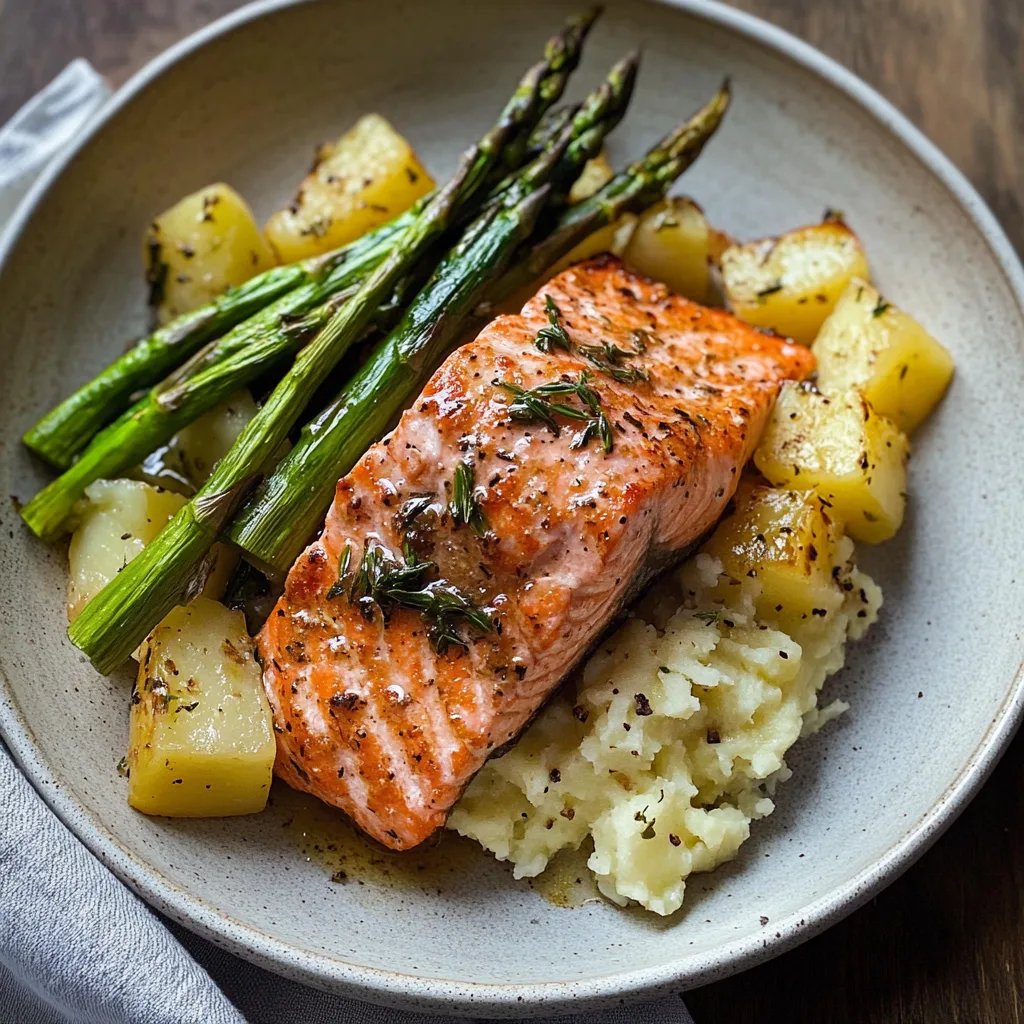 Herby Roasted Salmon with Asparagus and Smashed Potatoes